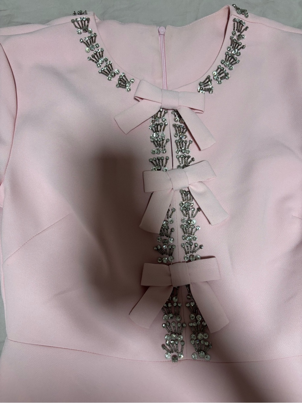 Women's Blush Pink Bow-Trim Embellished Coat